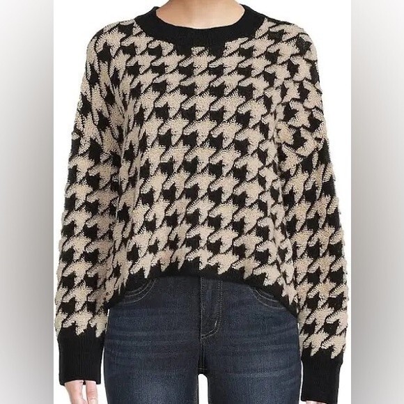MAX STUDIO size Large black and cream 
Houndstooth Pattern Boxy cropped Sweater - Picture 1 of 7